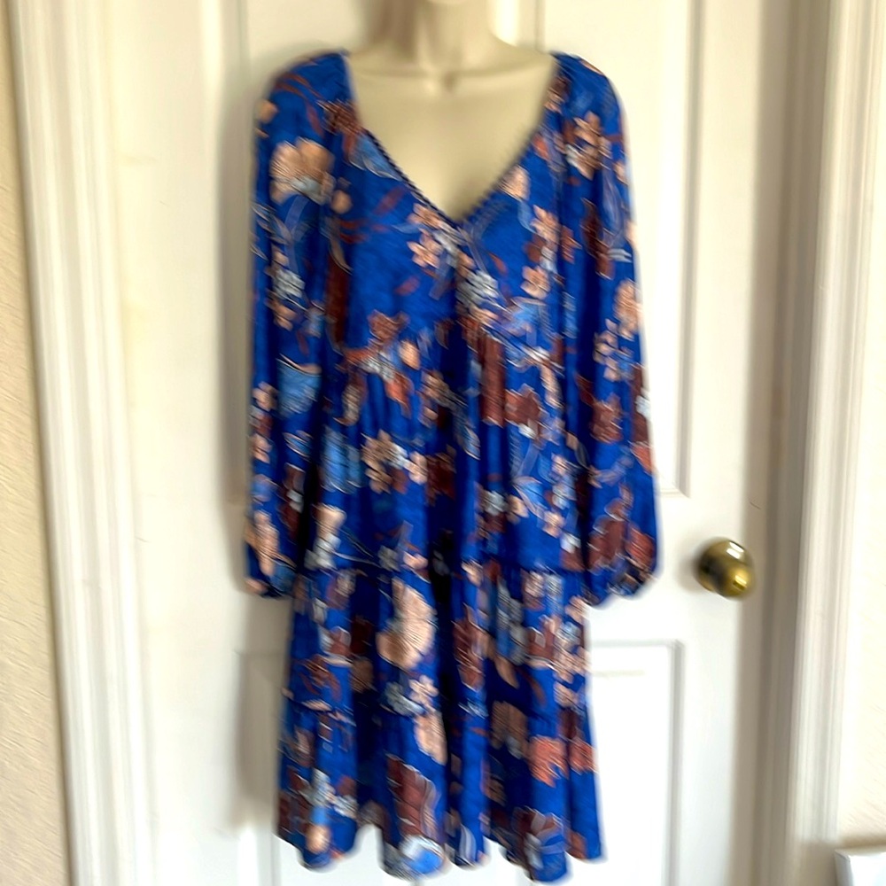 Hale Bob Royal Blue Floral Tiered Midi Dress